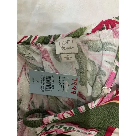 Loft beach Floral Linen dress Small Petite Short Elastic Waist Beachy Resort - Picture 7 of 8